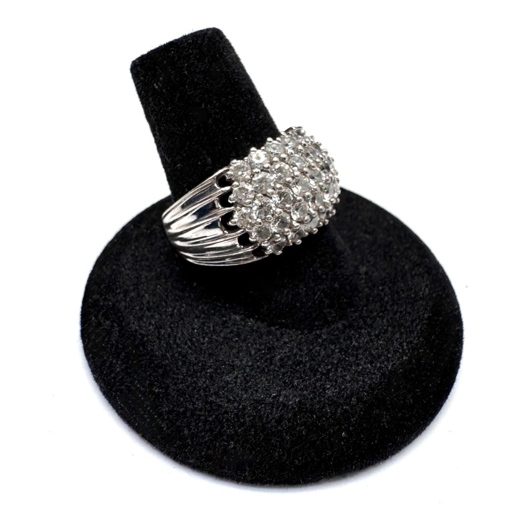 Vintage Sterling Silver Diamonique Cubic Zirconia Domed Pave Ring Size 9